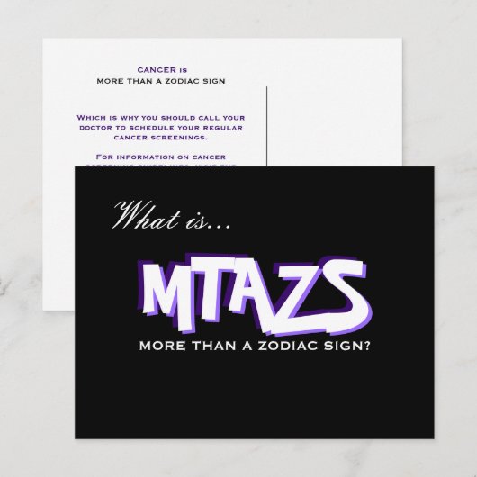 MTAZS Cancer Screening Reminder Post Card Briefkaart (Voorkant / Achterkant)