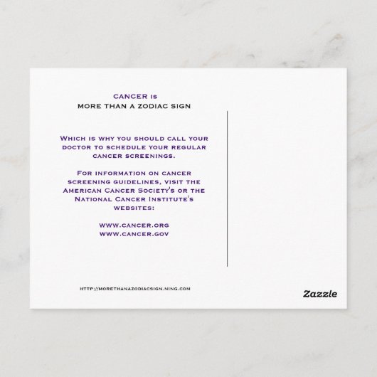 MTAZS Cancer Screening Reminder Post Card Briefkaart (Achterkant)