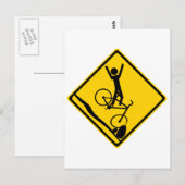 Mtn Biker Crash Road Sign Briefkaart (Voorkant / Achterkant)
