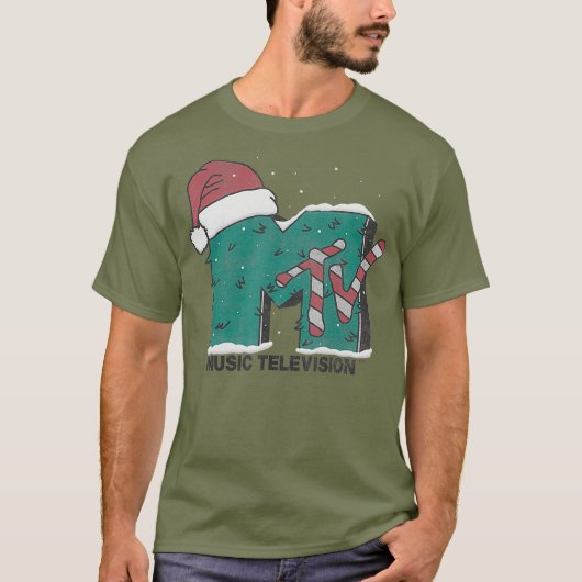 MTV Music Television Candy Cane Kerstmis T-shirt (Voorkant)