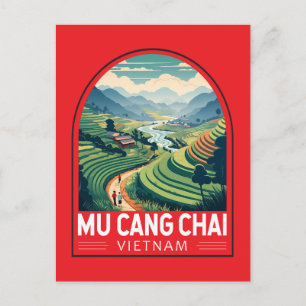 Mu Cang Chai Vietnam Reizen Retro Embleem Briefkaart