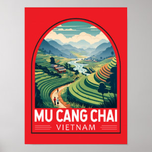 Mu Cang Chai Vietnam Reizen Retro Embleem Poster