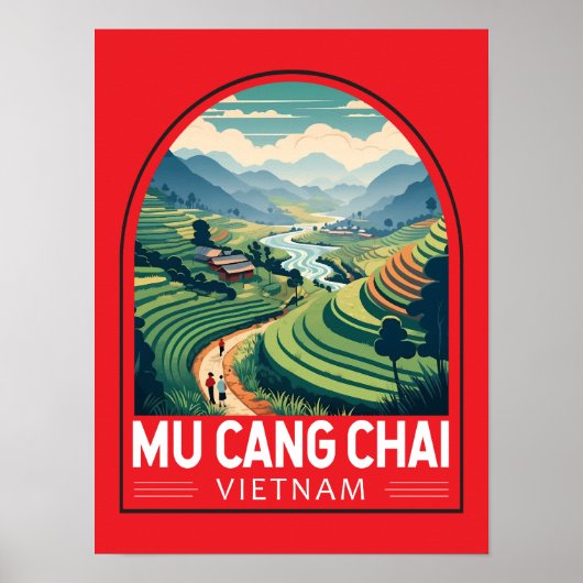 Mu Cang Chai Vietnam Reizen Retro Embleem Poster (Voorkant)