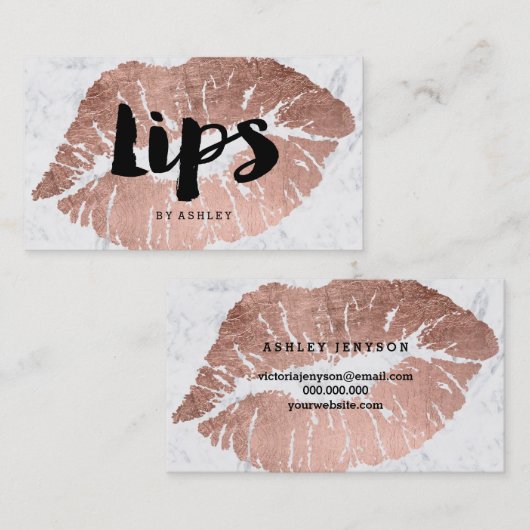 MUA make-up lips roos gouden typografie marmer Visitekaartje (Voorkant / Achterkant)
