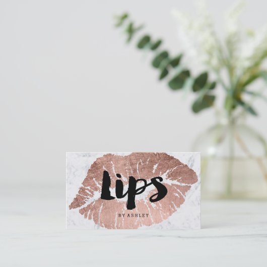 MUA make-up lips roos gouden typografie marmer Visitekaartje (Staand voorkant)