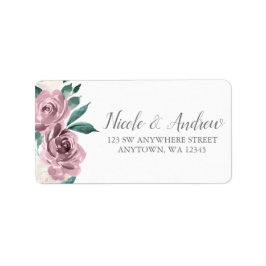 Muave Waterverf Rozen Bloemen Adres Etiket