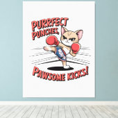 Muay Thai Boksen Schattigee Anime Cat T-shirt Canvas Afdruk (Insitu (Houten vloer))