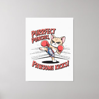 Muay Thai Boksen Schattigee Anime Cat T-shirt Canvas Afdruk