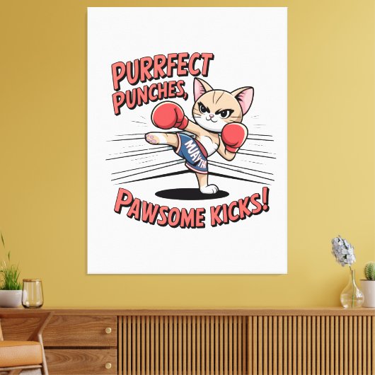 Muay Thai Boksen Schattigee Anime Cat T-shirt Canvas Afdruk (Insitu (Woonkamer))