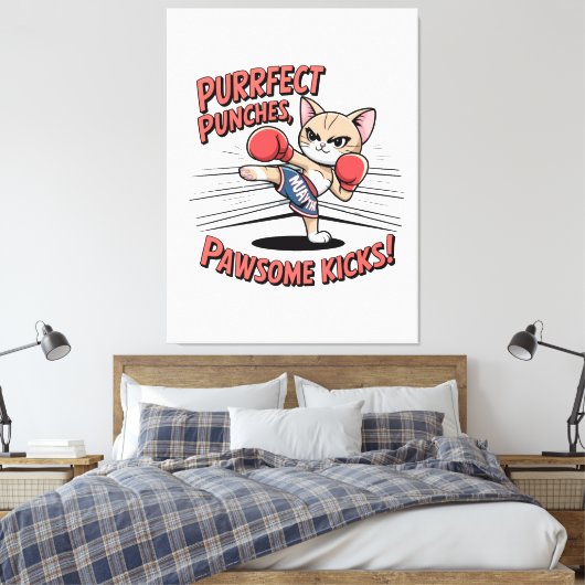 Muay Thai Boksen Schattigee Anime Cat T-shirt Canvas Afdruk (Insitu (Slaapkamer))