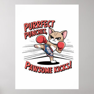 Muay Thai Boksen Schattigee Anime Cat T-shirt Poster
