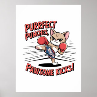 Muay Thai Boksen Schattigee Anime Cat T-shirt Poster