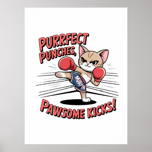 Muay Thai Boksen Schattigee Anime Cat T-shirt Poster (Voorkant)