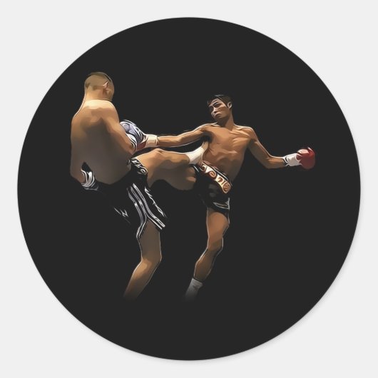 Muay Thai Boxing Action Ronde Sticker (Voorkant)