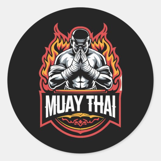 Muay Thai Boxing Fighter Ronde Sticker (Voorkant)