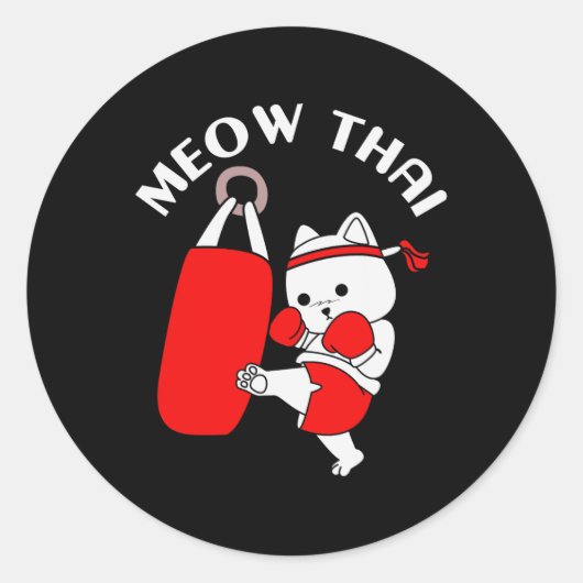Muay Thai Cat Meow Thai Ronde Sticker (Voorkant)