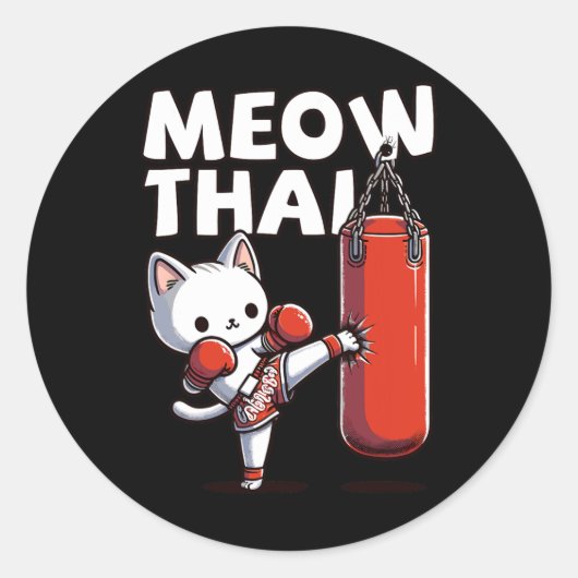 Muay Thai Cat Meow Thai Ronde Sticker (Voorkant)