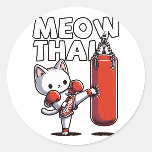 Muay Thai Cat Ronde Sticker (Voorkant)