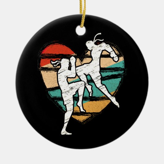 Muay Thai Design Retro Kickboxer Fighter Keramisch Ornament (Voorkant)