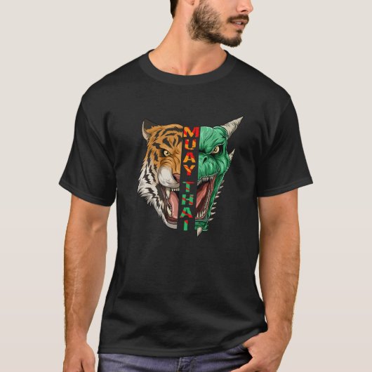 Muay Thai Dragon en Tiger Head Thaiboxing T-shirt (Voorkant)