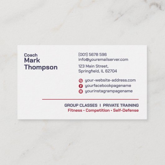 Muay Thai en Kickboksen Coach - Blauw Rood Visitekaartje (Achterkant)