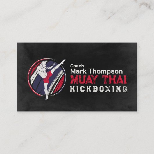 Muay Thai en Kickboksen Coach - Blauw Rood Zakelij Visitekaartje (Voorkant)