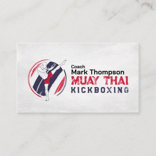 Muay Thai en Kickboksen Coach - Blauw Rood Zakelij Visitekaartje (Voorkant)
