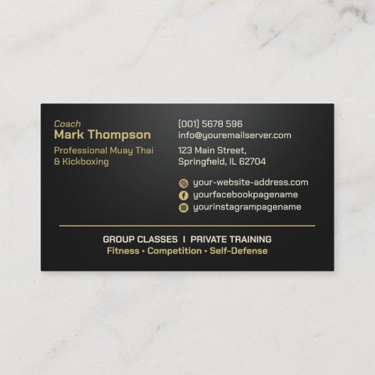 Muay Thai en Kickboksen Coach - Zwart en Goud Visitekaartje (Achterkant)