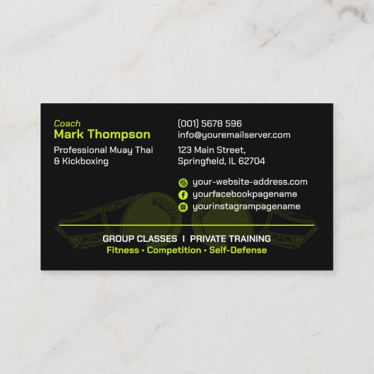 Muay Thai en Kickboksen Coach - Zwart en Limoen Visitekaartje (Achterkant)