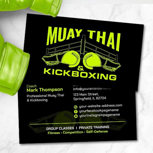 Muay Thai en Kickboksen Coach - Zwart en Limoen Visitekaartje
