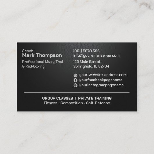 Muay Thai en kickbokstrainer - Zilver Metallic Visitekaartje (Achterkant)