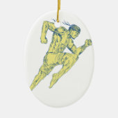 Muay Thai Fighter Kicking Side Drawing Keramisch Ornament (Voorkant)