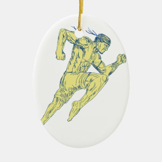 Muay Thai Fighter Kicking Side Drawing Keramisch Ornament (Voorkant)