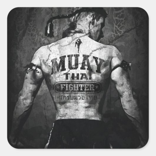 Muay Thai Fighter Vierkante Sticker (Voorkant)
