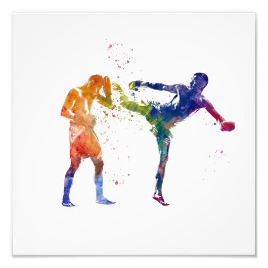 Muay thai in watercolor foto afdruk (Voorkant)