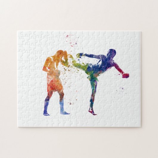Muay thai in waterverf legpuzzel (Horizontaal)