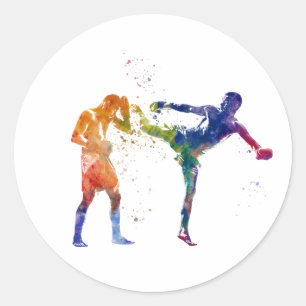 Muay thai in waterverf ronde sticker