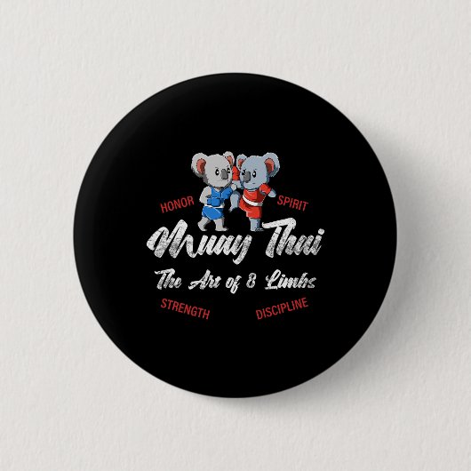 Muay Thai Koala Thai Boksen En Kickboksen Ronde Button 5,7 Cm (Voorkant)