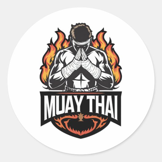 Muay Thai Logo - Thai Boxing Fighter Ronde Sticker (Voorkant)