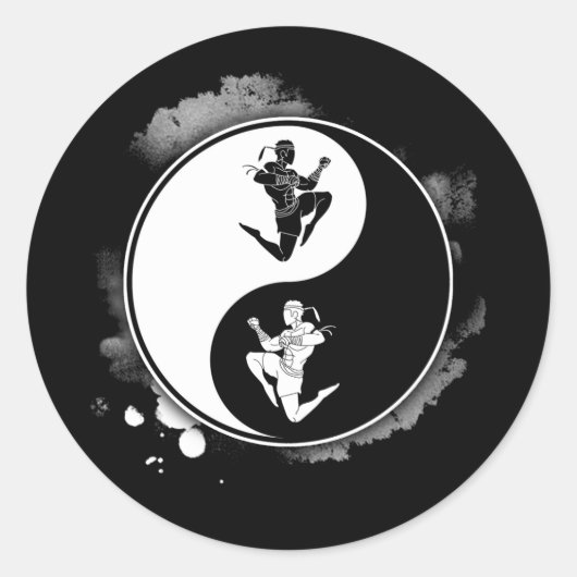 Muay Thai Martial Arts Thai Boxing Yin Yang Coach Ronde Sticker (Voorkant)