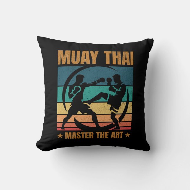 Muay Thai Meester De Kunst Boxer Bokspractitioner Kussen (Voorkant)