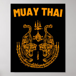 Muay Thai Mma Gevecht Tattoo Tweeling Tijger Kickb Poster