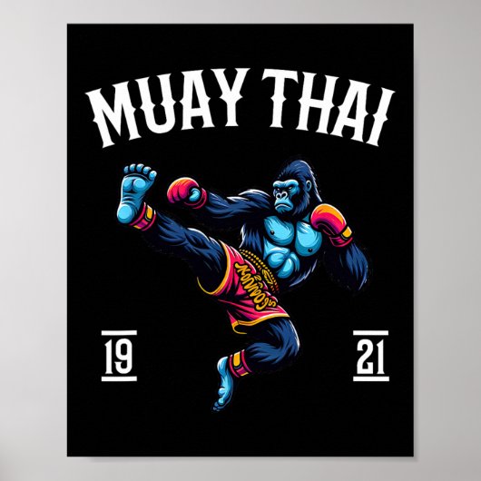 Muay Thai Monkey - Kickboksen en Monkey Thai Boxi Poster (Voorkant)