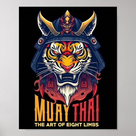 Muay Thai Samurai Tiger Thai Boxing Graphic Poster (Voorkant)