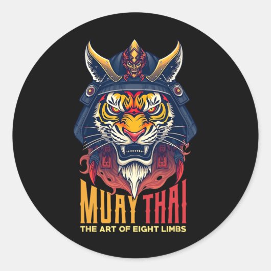 Muay Thai Samurai Tiger Thai Boxing Graphic Ronde Sticker (Voorkant)