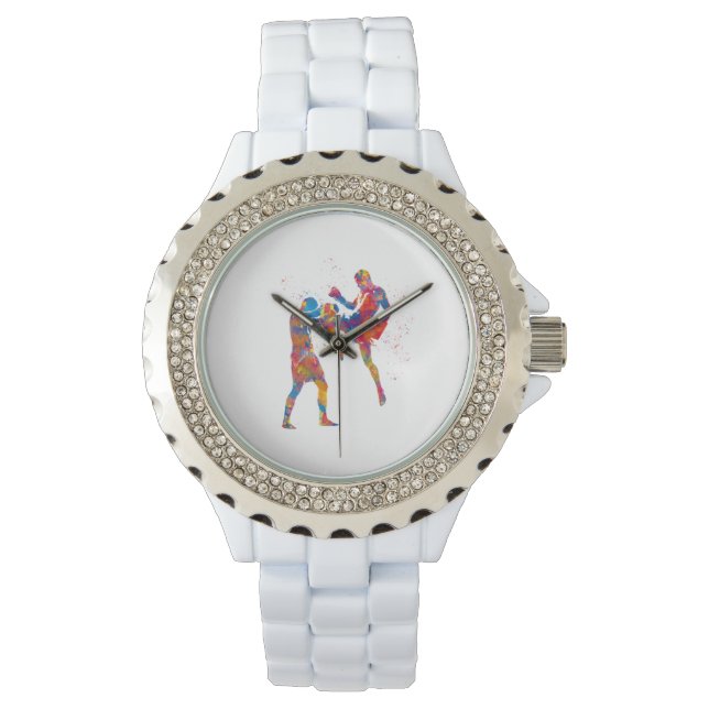 Muay Thai-strijder in waterverf Horloge (Voorkant)