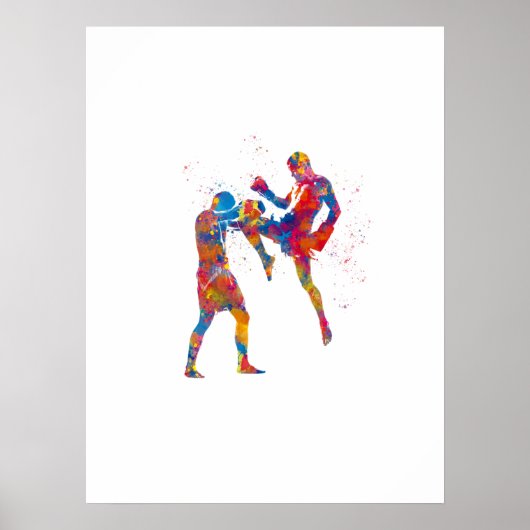 Muay Thai-strijder in waterverf Poster (Voorkant)