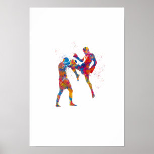 Muay Thai-strijder in waterverf Poster