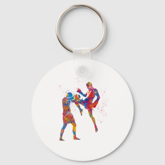 Muay Thai-strijder in waterverf Sleutelhanger (Voorkant)