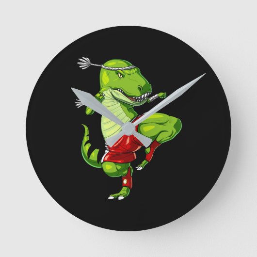Muay Thai T-Rex Dinosaur Ronde Klok (Voorkant)